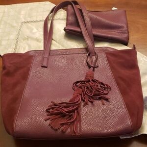 Mode Luxe Tote Purse & Make Up Bag Merlot Suede and Faux Leather NWOT